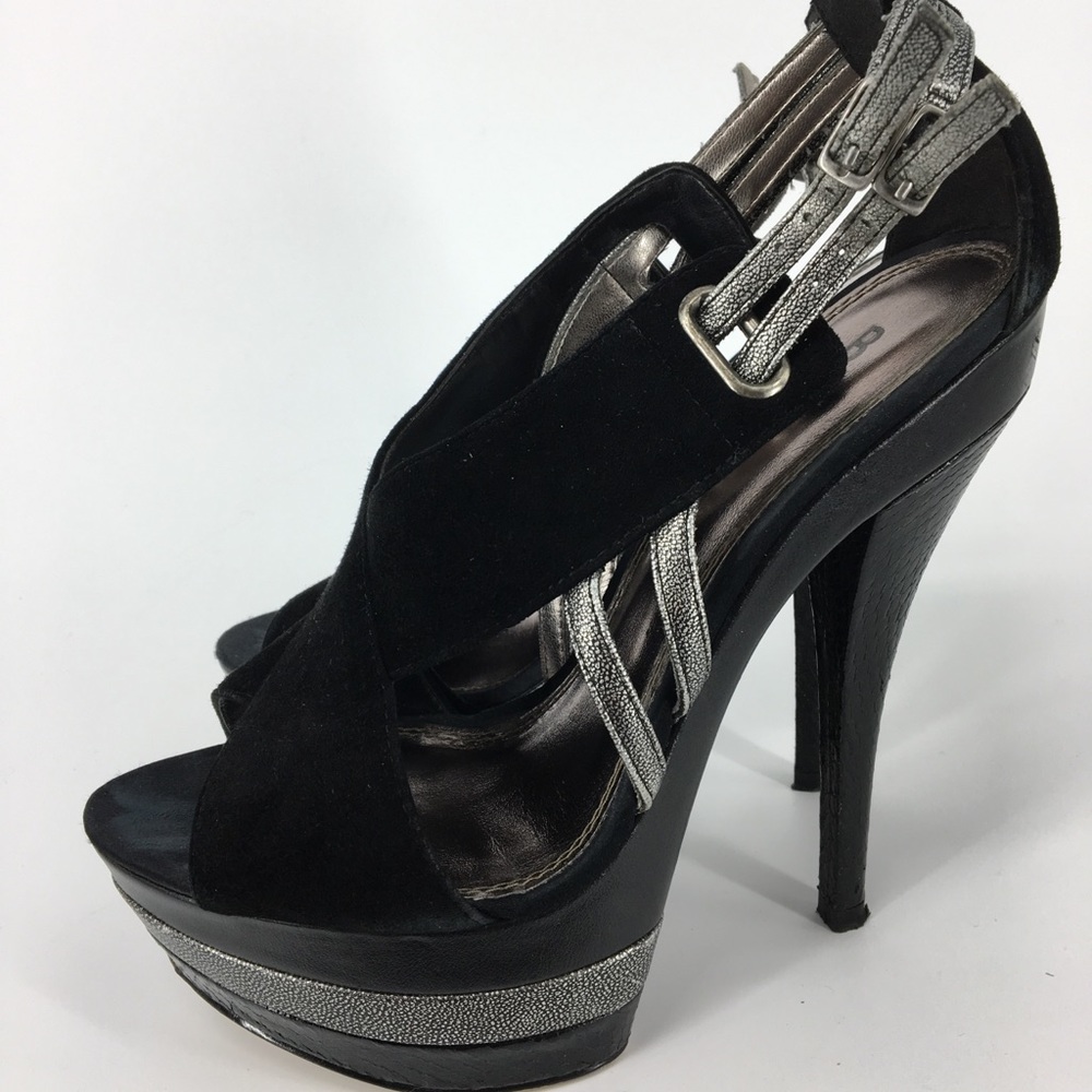 Black & Silver Stiletto Platform Heel Bakers 7.5